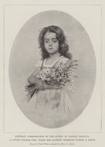 Porträt, im Auftrag der Königin, von Angele Gastaud, einem kleinen Nicoise-Mädchen, das Ihre Majestät während einer Fahrt beobachtete von English School