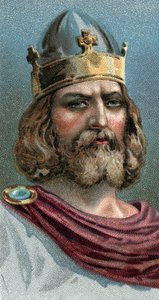Porträt von Alfred dem Großen (Alfred the Great, 849-899), König von Wessex, 9. Jahrhundert - Aus der Serie „Leaders of Men“ - Chromolithographie - Englische Schule, 20. Jahrhundert