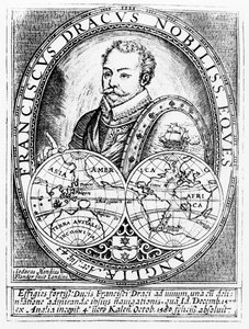 Porträt von Sir Francis Drake (ca. 1540-96) im Alter von 43 Jahren, graviert von Jodocus Hondius (1567-1611)