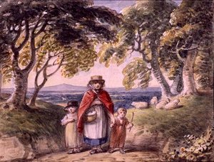 Porträt einer Frau und zwei Kinder in einer Waldlandschaft, ca. 1820 von English School