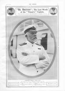 Porträt und Hommage an Kommandant Edward J. Smith, Kapitän des White Star Liners RMS Titanic, aus The Sphere, 27. April 1912