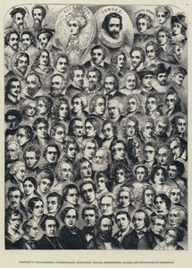 Porträts der Herrscher, Zeitgenossen, Biographen, Herausgeber, Kommentatoren, Schauspieler und Illustratoren von Shakespeare