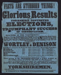 Plakat zur Feier des Sieges der konservativen Kandidaten bei den Parlamentswahlen in Yorkshire