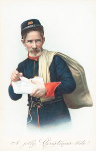 Postbote mit Sack, Weihnachtskarte von English School
