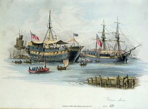 Gefängnisschiffe, die von den Briten während der Napoleonischen Kriege zur Unterbringung französischer Gefangener genutzt wurden, 1805 von English School