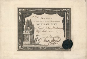 Prozessionseintrittskarte zur Beerdigung von William Pitt von English School