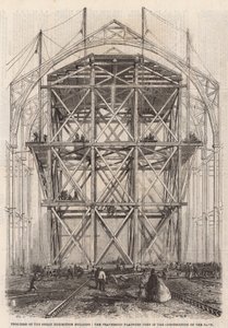 Fortschritt am Internationalen Ausstellungsgebäude; Die fahrbare Plattform, die beim Bau des Schiffs verwendet wurde