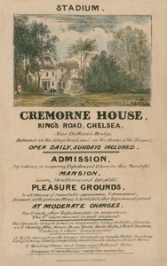Werbeflyer für das Stadion, Cremorne House, Kings Road, Chelsea, London von English School