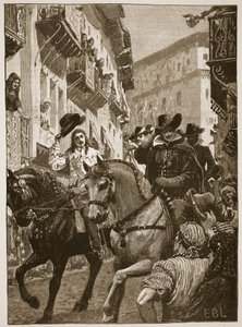 Öffentlicher Empfang von Prinz Charles in Madrid, Illustration aus Cassells Illustrierter Geschichte Englands