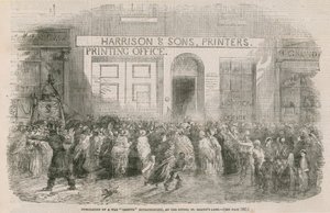 Veröffentlichung einer Kriegsgazette Extraordinär im Büro, St Martins Lane von English School