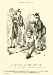 Punch-Karikatur über John Bright: Leichtathletik in Westminster von English School
