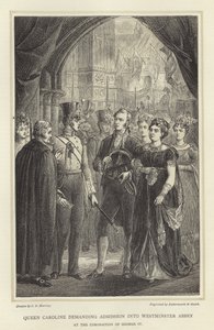 Königin Caroline fordert den Eintritt in die Westminster Abbey von English School