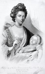 Königin Charlotte, Gemahlin von König Georg III., mit ihrem kleinen Sohn, dem zukünftigen Prinzregenten und König Georg IV. von English School