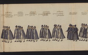 Begräbnisprozession von Königin Elisabeth I. (kolorierte Gravur)