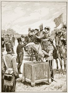 Königin Victoria bei der ersten Verleihung des Victoria Cross, Illustration aus Cassells Illustrated History of England