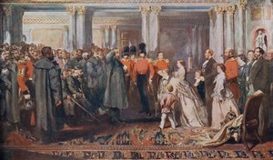Königin Victoria empfängt Krimkriegsveteranen in Audienz von English School