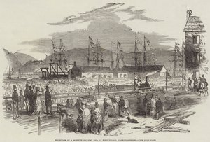Empfang einer riesigen Eisenbahnbarre in Port Talbot, Glamorganshire von English School