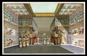 Rekonstruktion der Halle eines assyrischen Palastes, aus Entdeckungen in den Ruinen von Ninive und Babylon von Austen Henry Layard