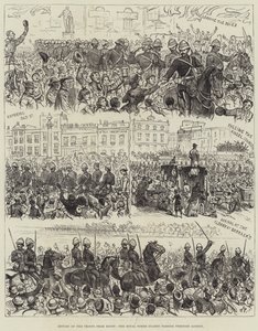 Rückkehr der Truppen aus Ägypten, die königliche Leibgarde zieht durch London (Stich) von English School