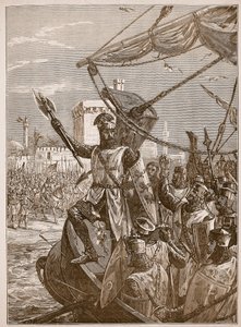 Richard landet in Jaffa, Illustration aus Cassells Illustrierter Geschichte Englands von English School