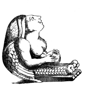 Römische oder spät-römische Bronzestatuette einer nackten Frau mit Vogelflügeln, die einen geöffneten Granatapfel hält von English School