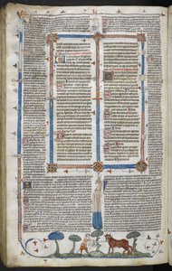 Königliche 10 E IV fol. 294v Mann greift einen Ochsen an, aus den Smithfield-Dekretalen (Dekretalen von Gregor IX), um 1340