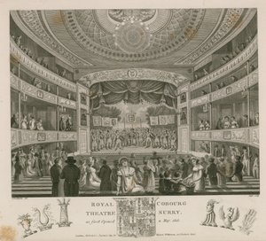 Königliches Theater, Cobourg, Surrey, wie es erstmals im Mai 1818 eröffnet wurde von English School
