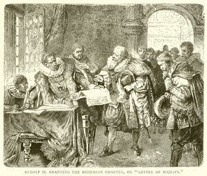 Rudolf II. gewährt die böhmische Charta oder Majestätsbrief