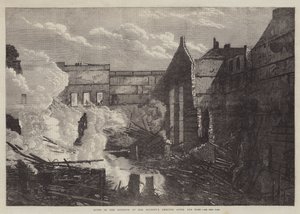 Ruinen des Inneren des Theaters Ihrer Majestät nach dem Brand (Stich) von English School