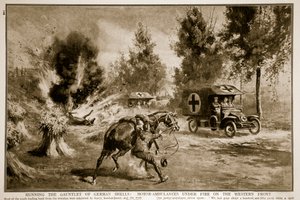 Durch das Sperrfeuer deutscher Granaten: Krankenwagen unter Beschuss an der Westfront, 1914-19