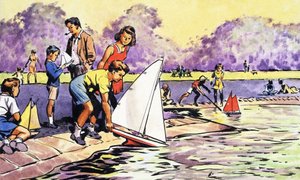 Segelboote im Round Pond, Kensington Gardens von English School