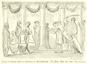 Szene in der Schule (nach einem Gemälde in Herculaneum. Vgl. Rich, Dict. des Ant. rom. et gr.)