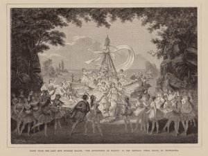 Szene aus dem neuesten russischen Ballett, "Die Abenteuer des Peleus," im Kaiserlichen Opernhaus, St. Petersburg (Gravur) von English School