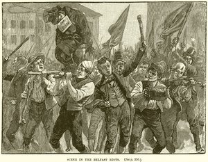 Szene in den Belfast Riots von English School