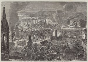 Szene des großen Feuers in Limoges, Frankreich (Stich) von English School