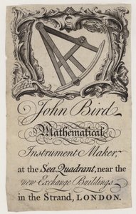 Hersteller wissenschaftlicher Instrumente, John Bird, Visitenkarte von English School