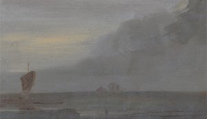 Seestück mit Booten: Abend, zuvor J.M.W. Turner (1775-1851) und auch Peter de Wint (1784-1849) zugeschrieben, 1810-20