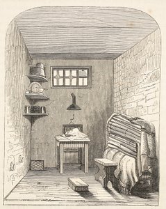 Separate Zelle im alten Teil des Gefängnisses von Brixton, Illustration aus The Criminal Prisons of London and Scenes from Prison Life von Henry Mayhew und John Binny, veröffentlicht 1862 von English School