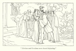 Der Kaufmann von Venedig; Portia enthüllt sich als der vorgetäuschte Doktor der Gesetze (Stich)