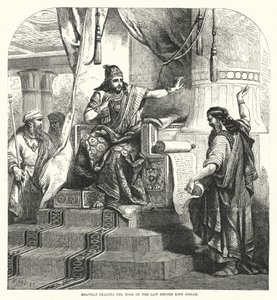 Schafan liest das Gesetzbuch vor König Josia (Gravur) von English School