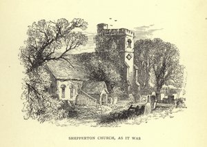 Kirche von Shepperton, wie sie war von English School