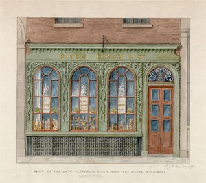 Laden des verstorbenen Stadtrats Birch in der Nähe der Royal Exchange. 1871