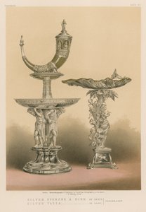 Silberne Epergne und Horn von Hertz, Silberne Tazza von Dahl, Kopenhagen von English School