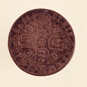 Silberner englischer Groschen, Regierungszeit von König Charles II von England (1630-1685) 1671. Durchm. 2,4 cm Neapel, Archäologisches Museum