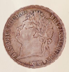 Silberne englische Krone, Regierungszeit von König George IV (1820-1830). Durchm. 3,7 cm Neapel, Archäologisches Museum