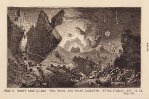 Das sechste Siegel, großes Erdbeben, Sonne, Mond und Sterne verdunkelt (Gravur)