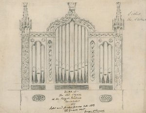 Skizze der alten Orgel in den Royal Gardens (Vauxhall Gardens, London) von English School
