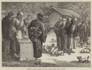 Skizzen in Japan, Welpenfütterung im buddhistischen Tempel von Oyama von English School