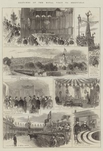Skizzen des königlichen Besuchs in Sheffield (Stich) von English School