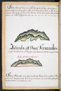 Sloane MS 44, f.269v, Karte von Juan Fernández in William Hacks South Sea Waggoner von English School